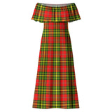 Clan Leask Modern Tartan Off Shoulder Long Dress VL503