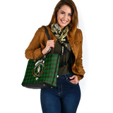 Clan Logie Crest Tartan Leather Tote Bag MT1742