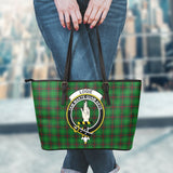 Clan Logie Crest Tartan Leather Tote Bag MT1742