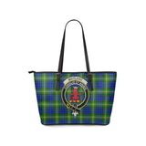 Clan Maitland Crest Tartan Leather Tote Bag MT1493