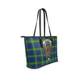 Clan Maitland Crest Tartan Leather Tote Bag MT1493