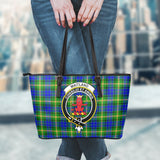 Clan Maitland Crest Tartan Leather Tote Bag MT1493