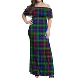 Clan Malcolm Tartan Off Shoulder Long Dress VL801