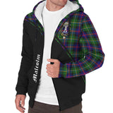 Clan Malcolm Crest Tartan Sherpa Hoodie Curve Style CE290