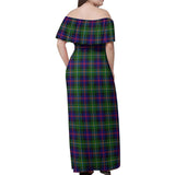 Clan Malcolm Tartan Off Shoulder Long Dress VL801