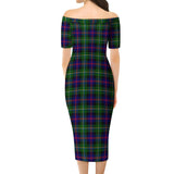 Clan Malcolm Tartan Off Shoulder Lady Dress VD435