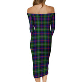 Clan Malcolm Tartan Off Shoulder Lady Dress VD435