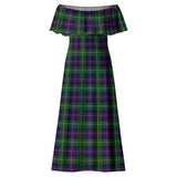 Clan Malcolm Tartan Off Shoulder Long Dress VL801