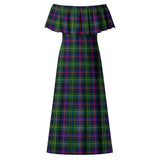 Clan Malcolm Tartan Off Shoulder Long Dress VL801