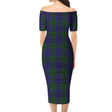 Clan Strachan Tartan Off Shoulder Lady Dress VD156