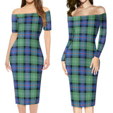 Clan Sutherland Ancient Tartan Off Shoulder Lady Dress VD150