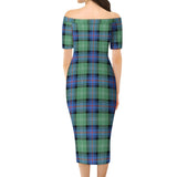 Clan Sutherland Ancient Tartan Off Shoulder Lady Dress VD150