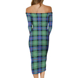 Clan Sutherland Ancient Tartan Off Shoulder Lady Dress VD150