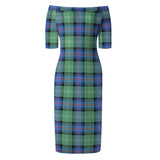 Clan Sutherland Ancient Tartan Off Shoulder Lady Dress VD150