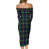 Clan Sutherland Modern Tartan Off Shoulder Lady Dress VD149