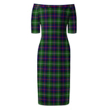 Clan Sutherland Modern Tartan Off Shoulder Lady Dress VD149