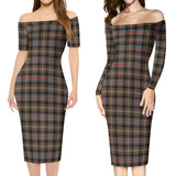 Clan Sutherland Weathered Tartan Off Shoulder Lady Dress VD148