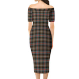 Clan Sutherland Weathered Tartan Off Shoulder Lady Dress VD148