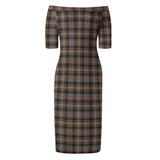 Clan Sutherland Weathered Tartan Off Shoulder Lady Dress VD148