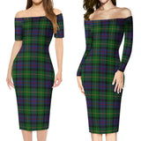 Clan Tait Modern Tartan Off Shoulder Lady Dress VD143