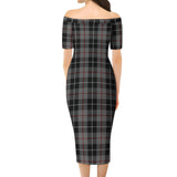 Clan Thompson Grey Tartan Off Shoulder Lady Dress VD137