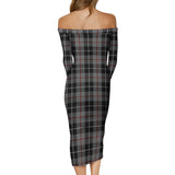 Clan Thompson Grey Tartan Off Shoulder Lady Dress VD137