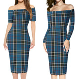 Clan Thomson Dress Blue Tartan Off Shoulder Lady Dress VD134