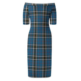 Clan Thomson Dress Blue Tartan Off Shoulder Lady Dress VD134