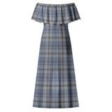 Clan Tweedie Tartan Off Shoulder Long Dress VL1142