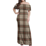 Clan Ulster Brown Modern Tartan Off Shoulder Long Dress VL1145