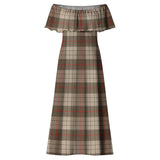 Clan Ulster Brown Modern Tartan Off Shoulder Long Dress VL1145