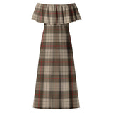 Clan Ulster Brown Modern Tartan Off Shoulder Long Dress VL1145