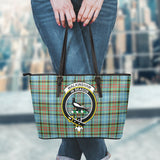 Clan Walkinshaw Crest Tartan Leather Tote Bag MT1240