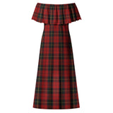 Clan Wallace Tartan Off Shoulder Long Dress VL1158