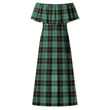 Clan Wallace Hunting Ancient Tartan Off Shoulder Long Dress VL1154