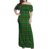 Clan Wallace Hunting Green Tartan Off Shoulder Long Dress VL1155