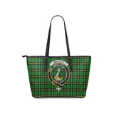 Clan Wallace Hunting Green Crest Tartan Leather Tote Bag MT1237