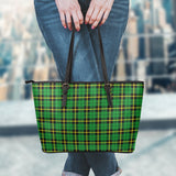 Clan Wallace Hunting Green Tartan Leather Tote Bag MT43