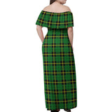 Clan Wallace Hunting Green Tartan Off Shoulder Long Dress VL1155