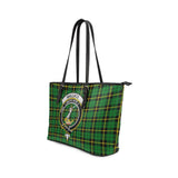 Clan Wallace Hunting Green Crest Tartan Leather Tote Bag MT1237