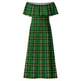 Clan Wallace Hunting Green Tartan Off Shoulder Long Dress VL1155