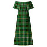 Clan Wallace Hunting Green Tartan Off Shoulder Long Dress VL1155