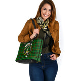 Clan Wallace Hunting Green Crest Tartan Leather Tote Bag MT1237