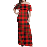 Clan Wallace Hunting Red Tartan Off Shoulder Long Dress VL1156