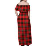 Clan Wallace Hunting Red Tartan Off Shoulder Long Dress VL1156