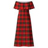 Clan Wallace Hunting Red Tartan Off Shoulder Long Dress VL1156