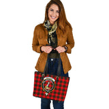 Clan Wallace Hunting Red Crest Tartan Leather Tote Bag MT1236