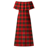 Clan Wallace Hunting Red Tartan Off Shoulder Long Dress VL1156