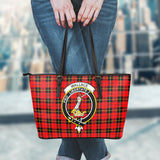 Clan Wallace Hunting Red Crest Tartan Leather Tote Bag MT1236