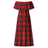 Clan Wallace Weathered Tartan Off Shoulder Long Dress VL1159